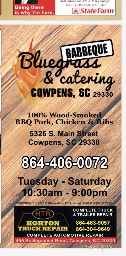 Bluegrass BBQ - Cowpens, SC menu_pic