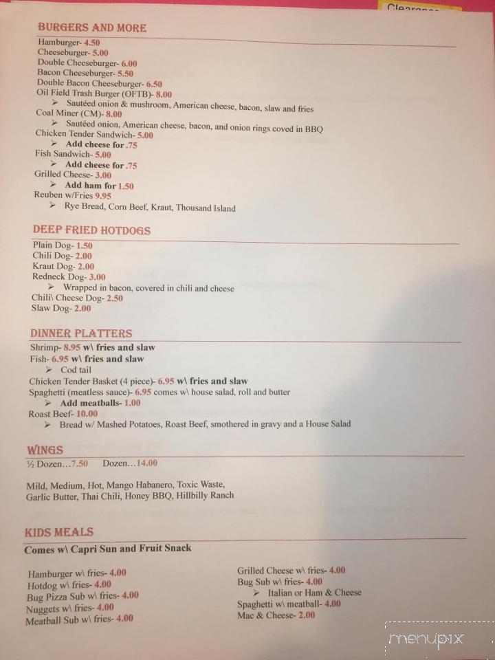 Hillbilly Snack Shack - Triadelphia, WV menu_pic