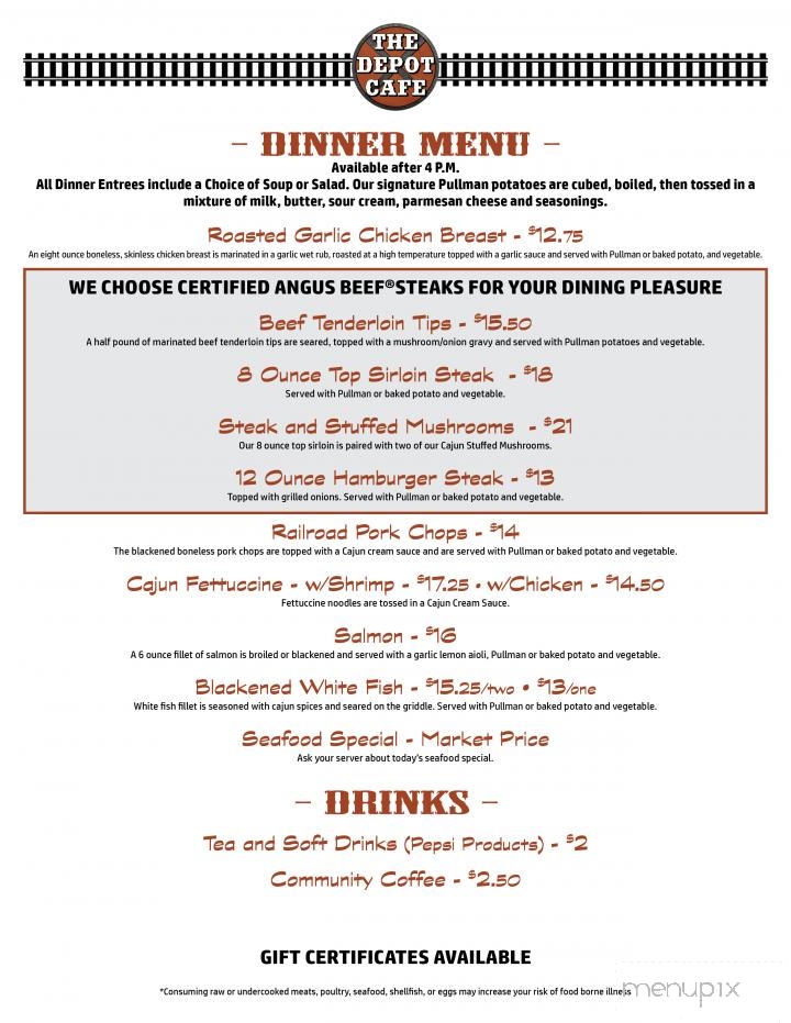 The Depot Cafe - Fredericktown, MO menu_pic