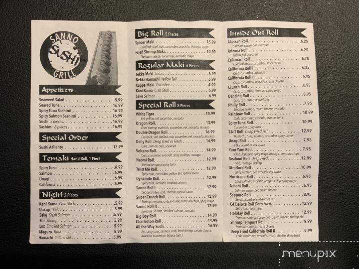 Sanno Japanese Exp Restaurant - Goose Creek, SC menu_pic