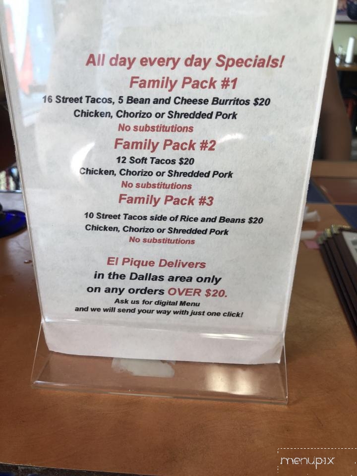 El Pique Family Restaurant - Dallas, OR menu_pic