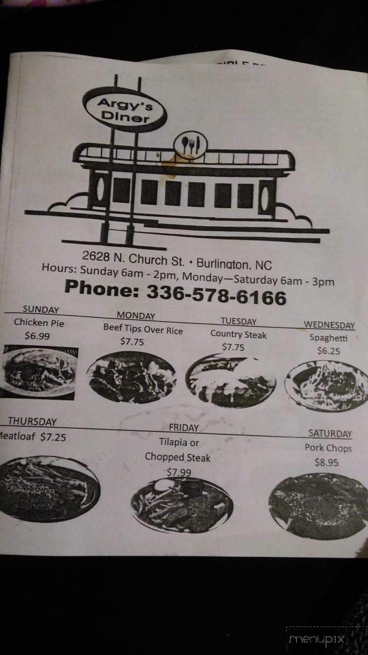 Argy's Diner - Burlington, NC menu_pic