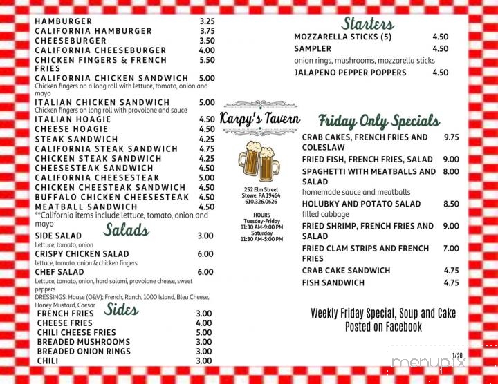 Karpy's Tavern - Stowe, PA menu_pic
