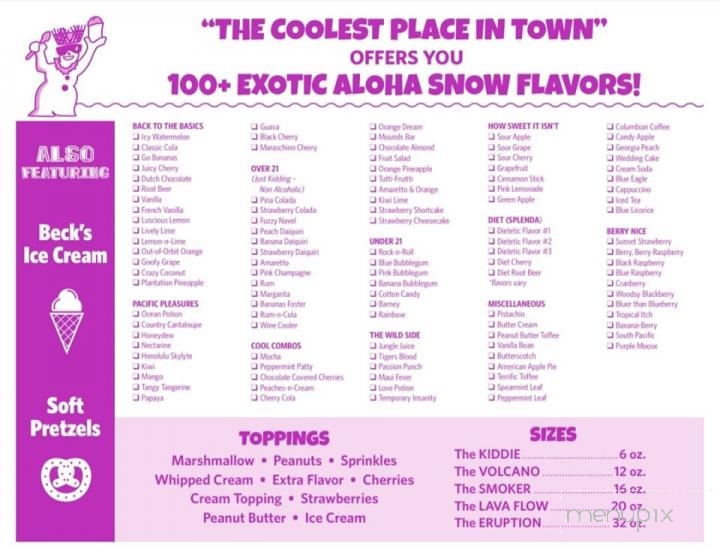 Aloha Snow - York, PA menu_pic