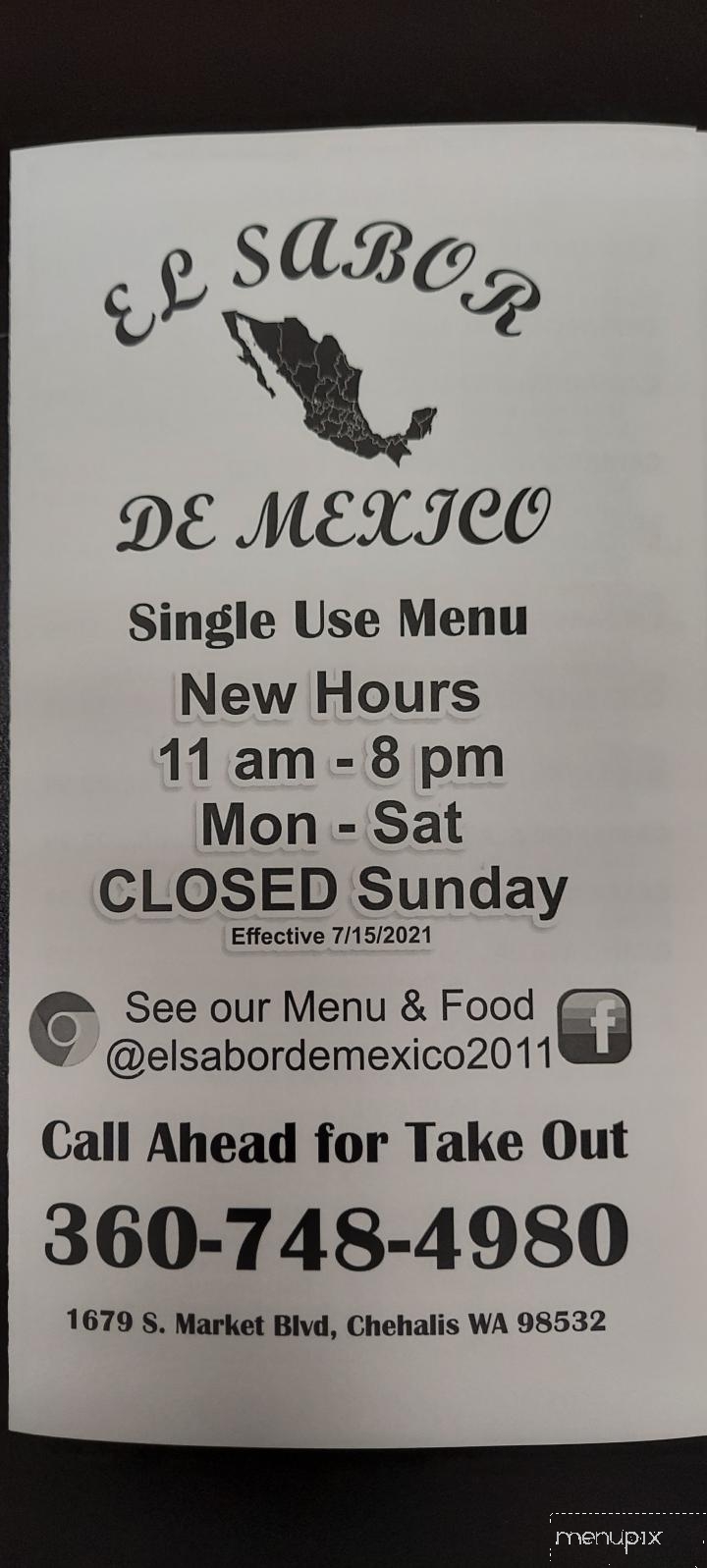Menu of El Sabor de Mexico in Chehalis, WA 98532