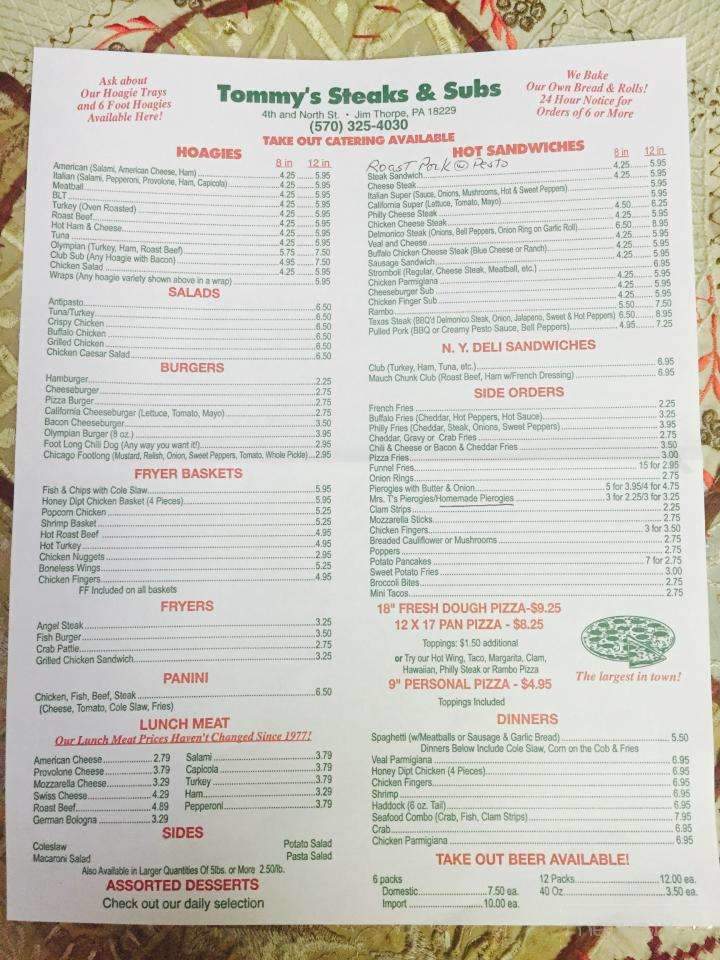 Tommy's Subs - Jim Thorpe, PA menu_pic
