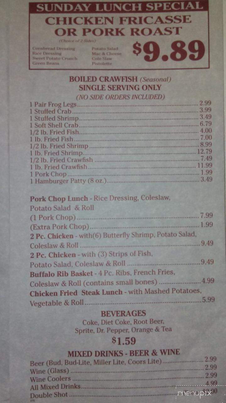 Bernard Cajun Sea-Fry Restaurant - Cottonport, LA menu_pic