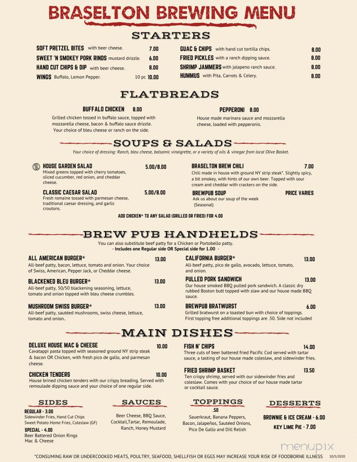 Braselton Brewing Company - Braselton, GA menu_pic