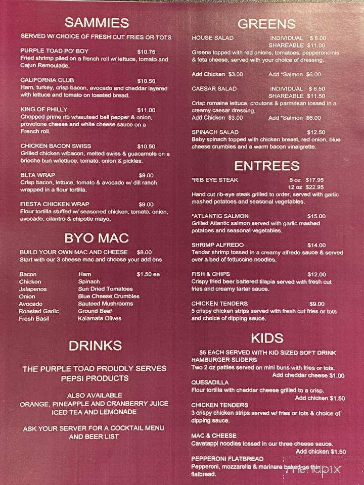 Purple Toad Social Tap & Grill - Trinidad, CO menu_pic