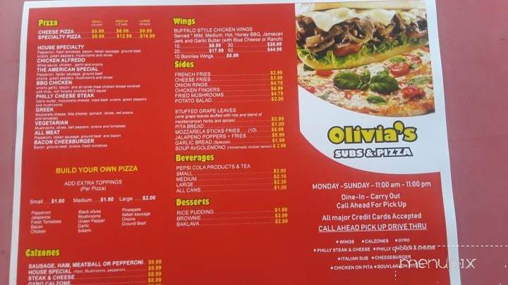 Olivia's Subs and Pizza - New Port Richey, FL menu_pic