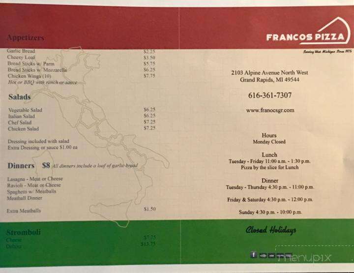 Franco's Pizza - Grand Rapids, MI menu_pic