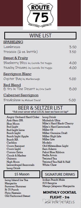 Route 75 Bar & Grill - Dakota, IL