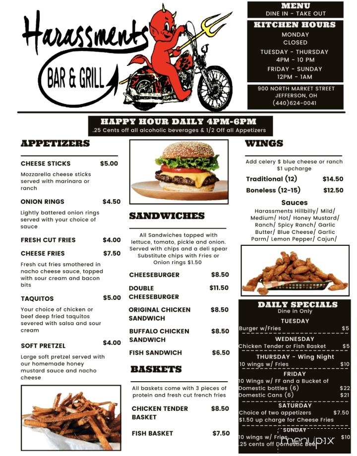 Harassments - Jefferson, OH menu_pic