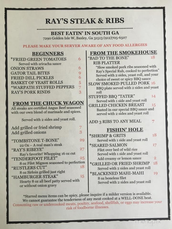 Ray's Steak and Ribs - Baxley, GA menu_pic