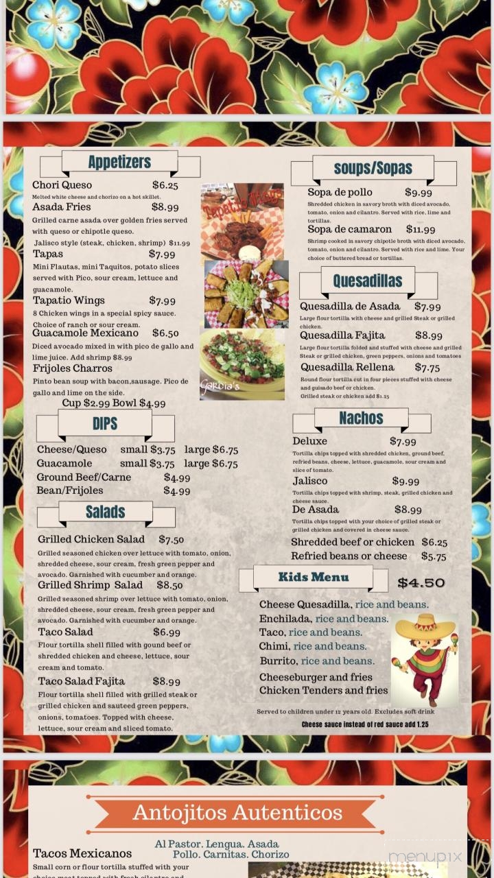 Garcia's menu on sale