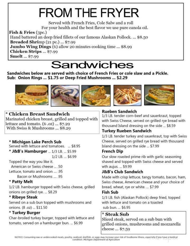 J&B's Bar & Grill - Johannesburg, MI menu_pic