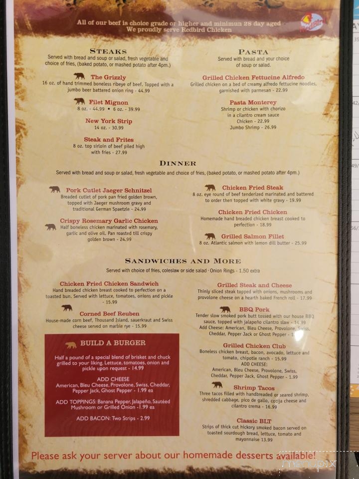 The Bear Den Restaurant & Bar - Daniel, WY menu_pic