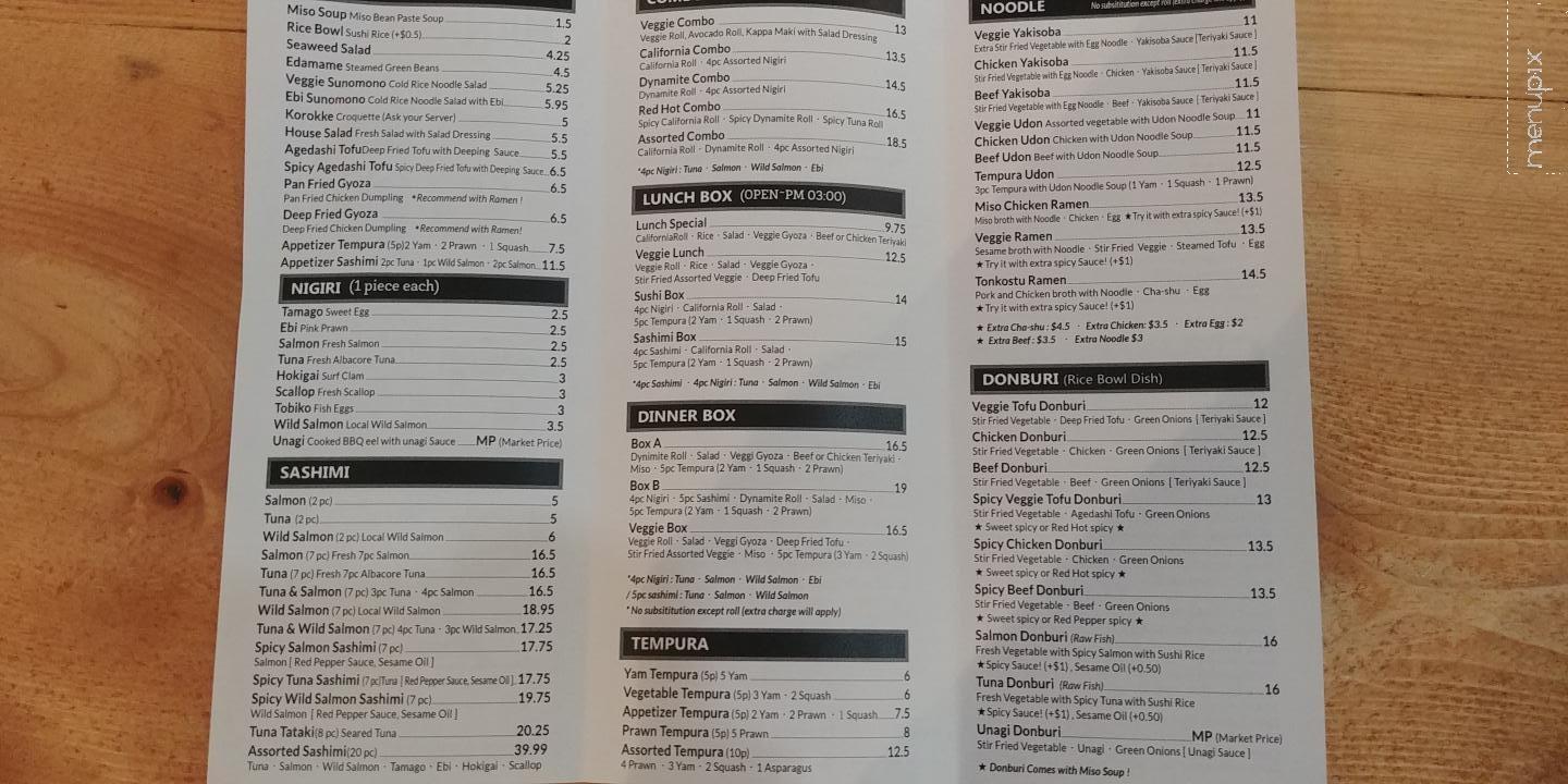 Nana Sushi - Nanaimo, BC menu_pic
