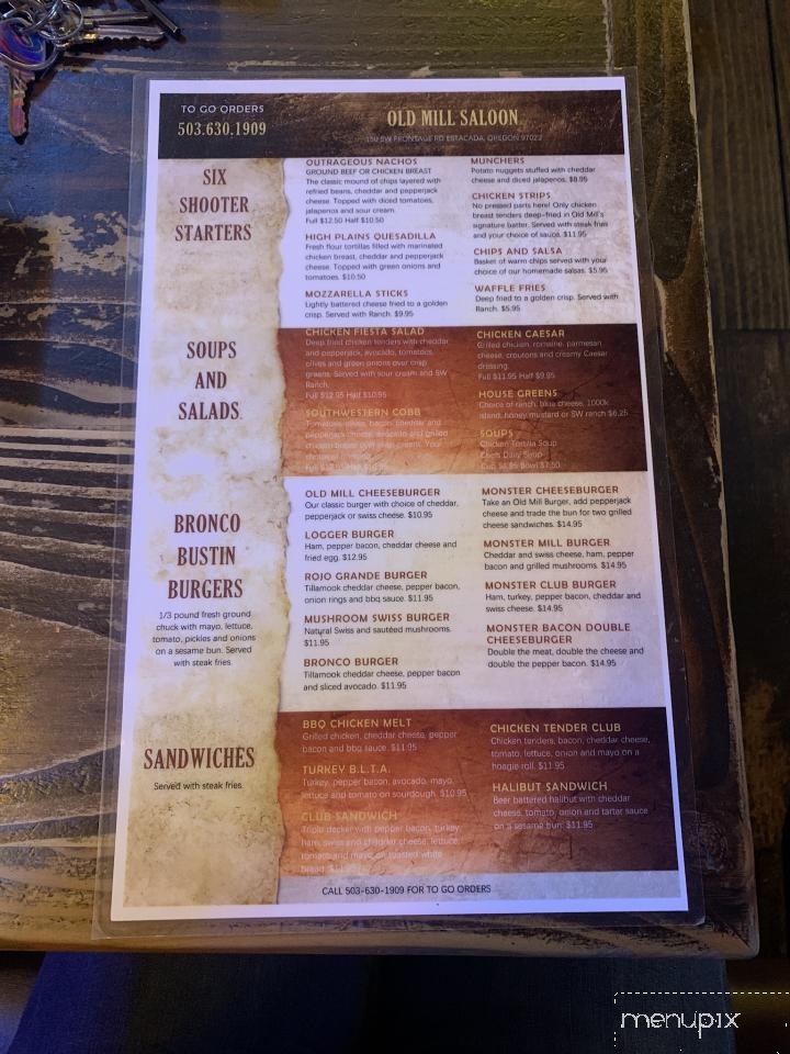 Old Mill Saloon - Estacada, OR menu_pic