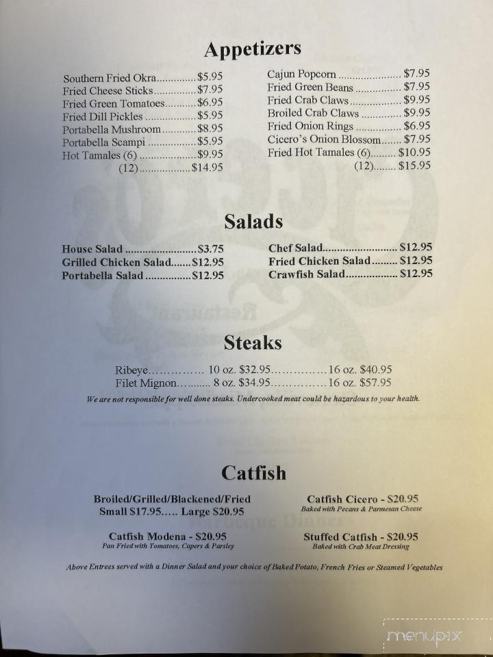 Cicero's Restaurant - Stoneville, MS menu_pic
