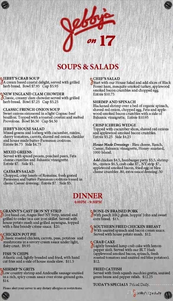Jebby's on 17 - Hampstead, NC menu_pic