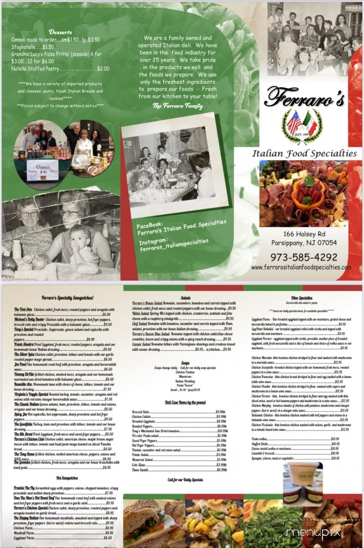 Ferraro's Italian Food Specs - Parsippany, NJ menu_pic