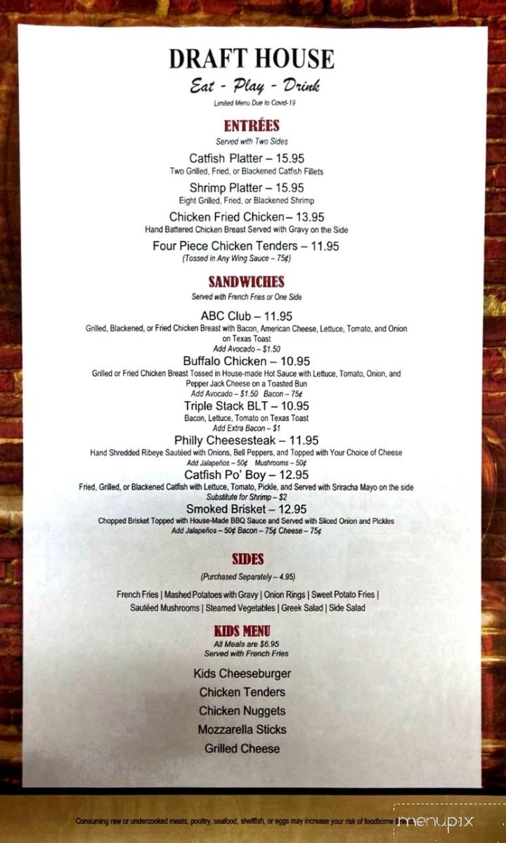 Draft House Bar & Grill - Little Elm, TX menu_pic