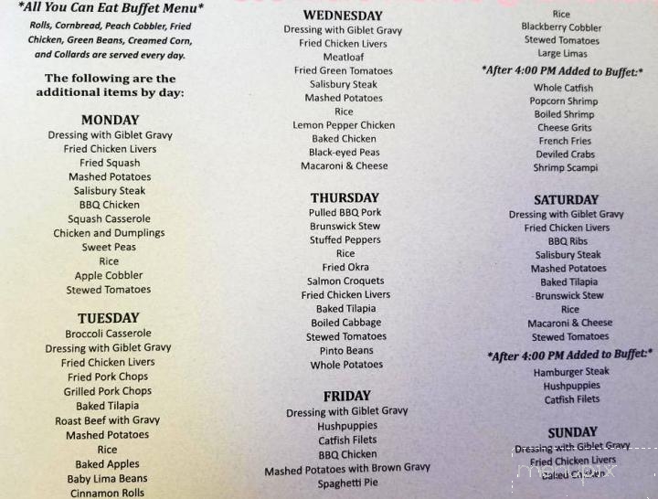 Tim's Country Buffet - Fayetteville, GA menu_pic