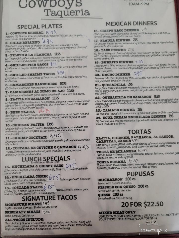 Cowboy Taqueria Mexican Foood - Terrell, TX menu_pic