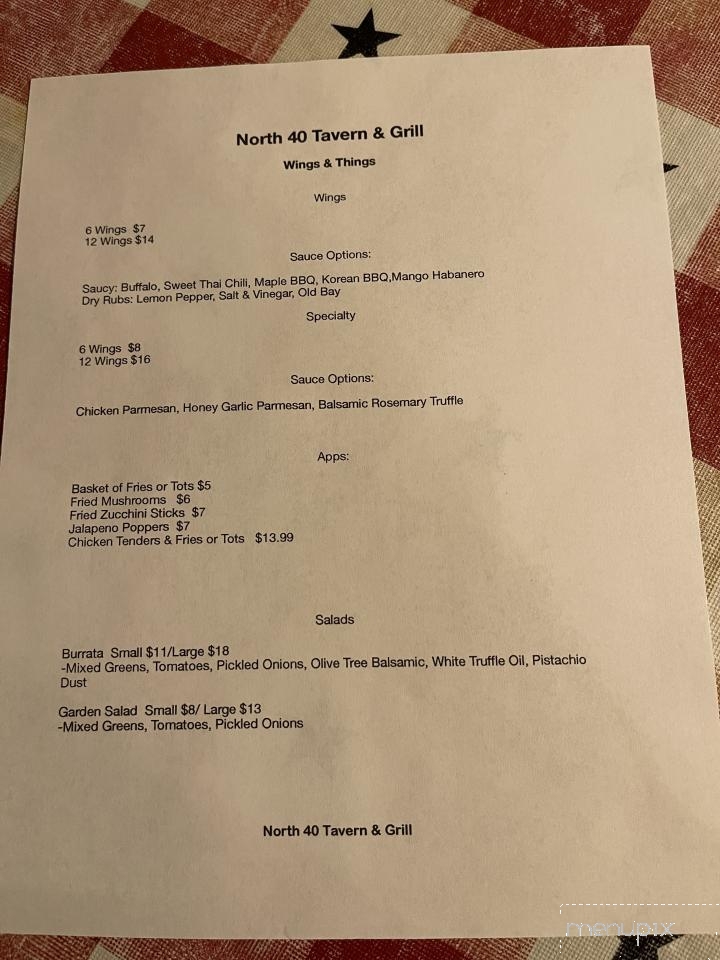 North 40 Tavern & Grille - Clarkesville, GA menu_pic