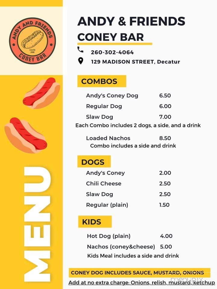Andy and Friends Coney Bar - Decatur, IN menu_pic