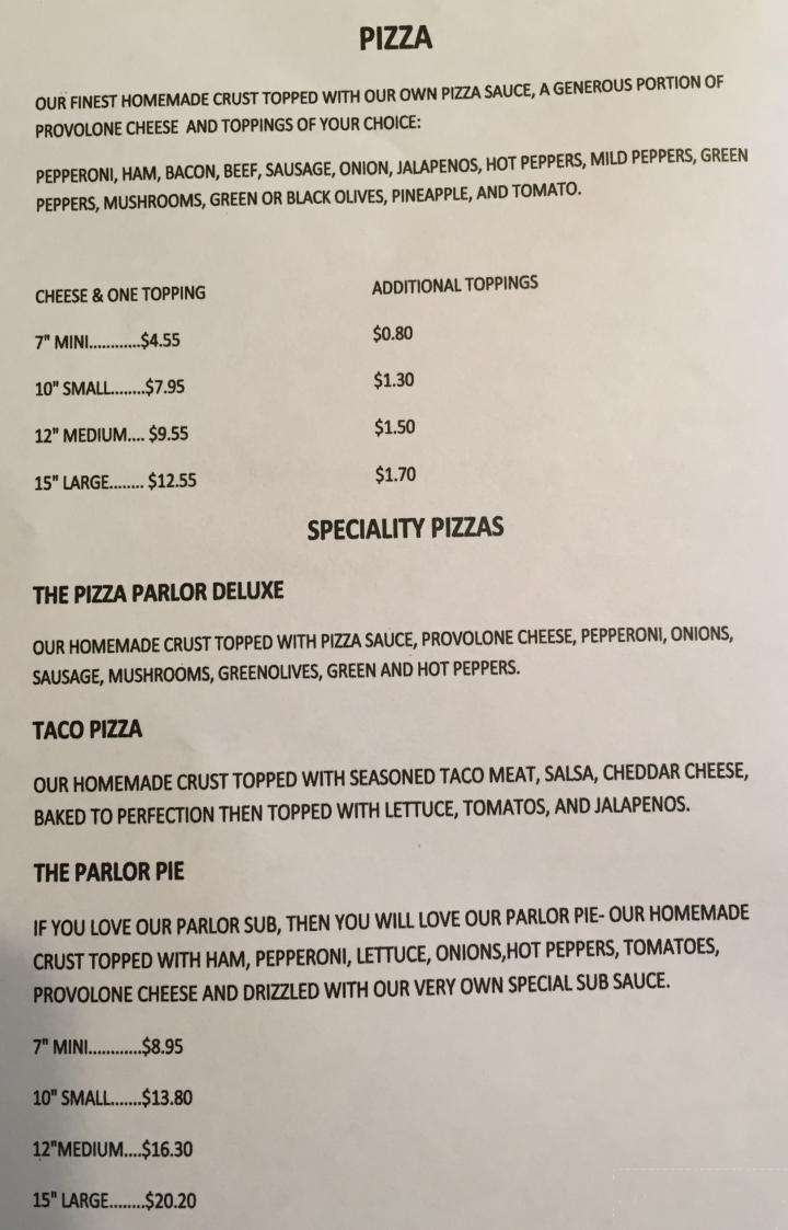 Online Menu of Pizza Parlor II, Killbuck, OH