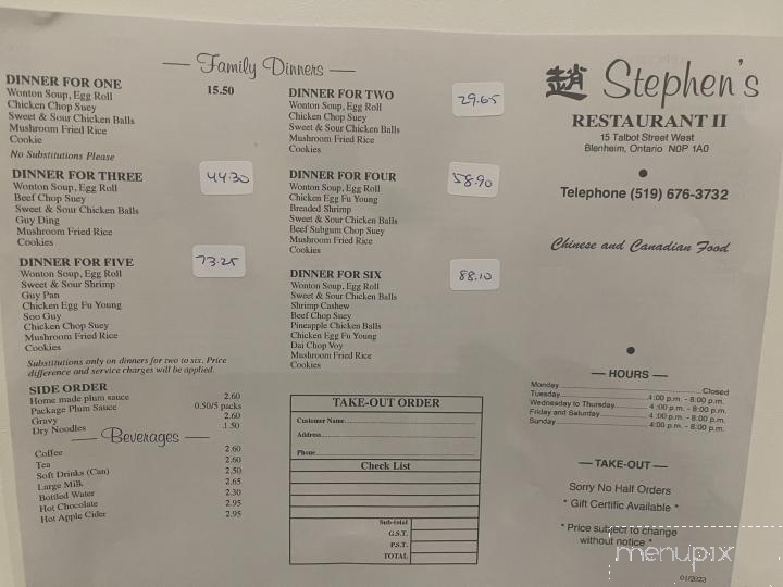Stephen's Restaurant Two - Blenheim, ON menu_pic