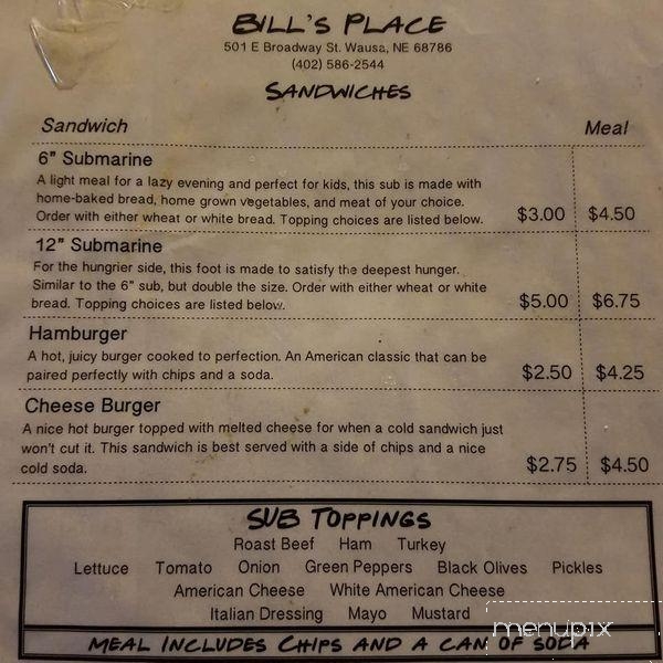 Bill's Place - Wausa, NE menu_pic