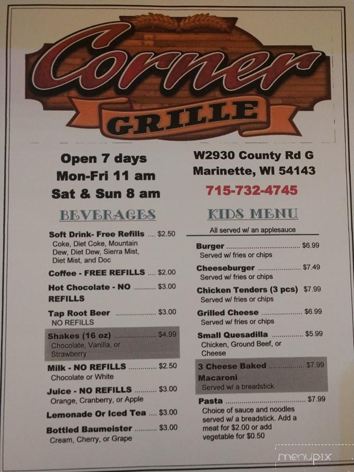 Corner Grille - Marinette, WI menu_pic