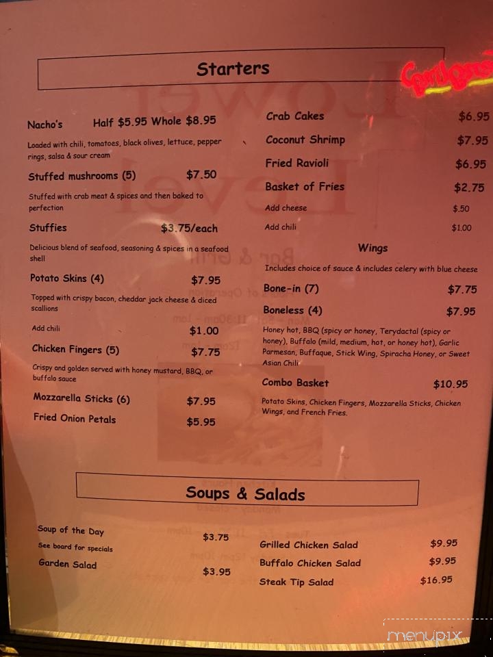 Lower Level Bar & Grill - North Smithfield, RI menu_pic