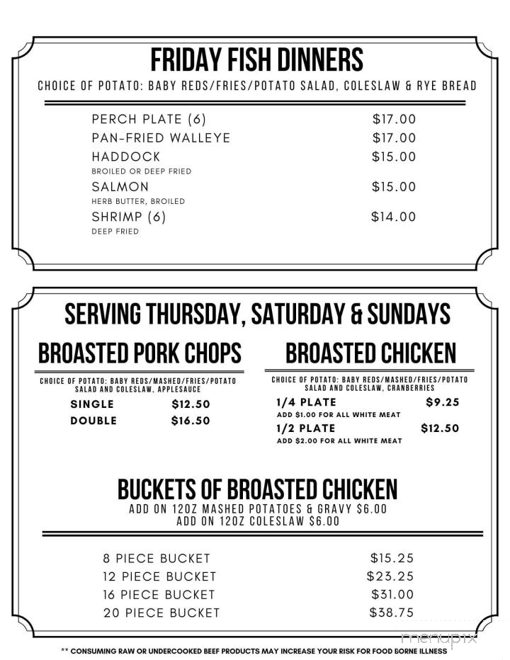 Shoreline Inn - Crivitz, WI menu_pic