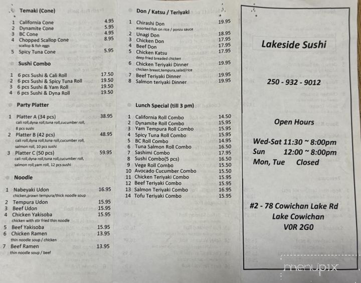 Lakeside Sushi - Lake Cowichan, BC menu_pic