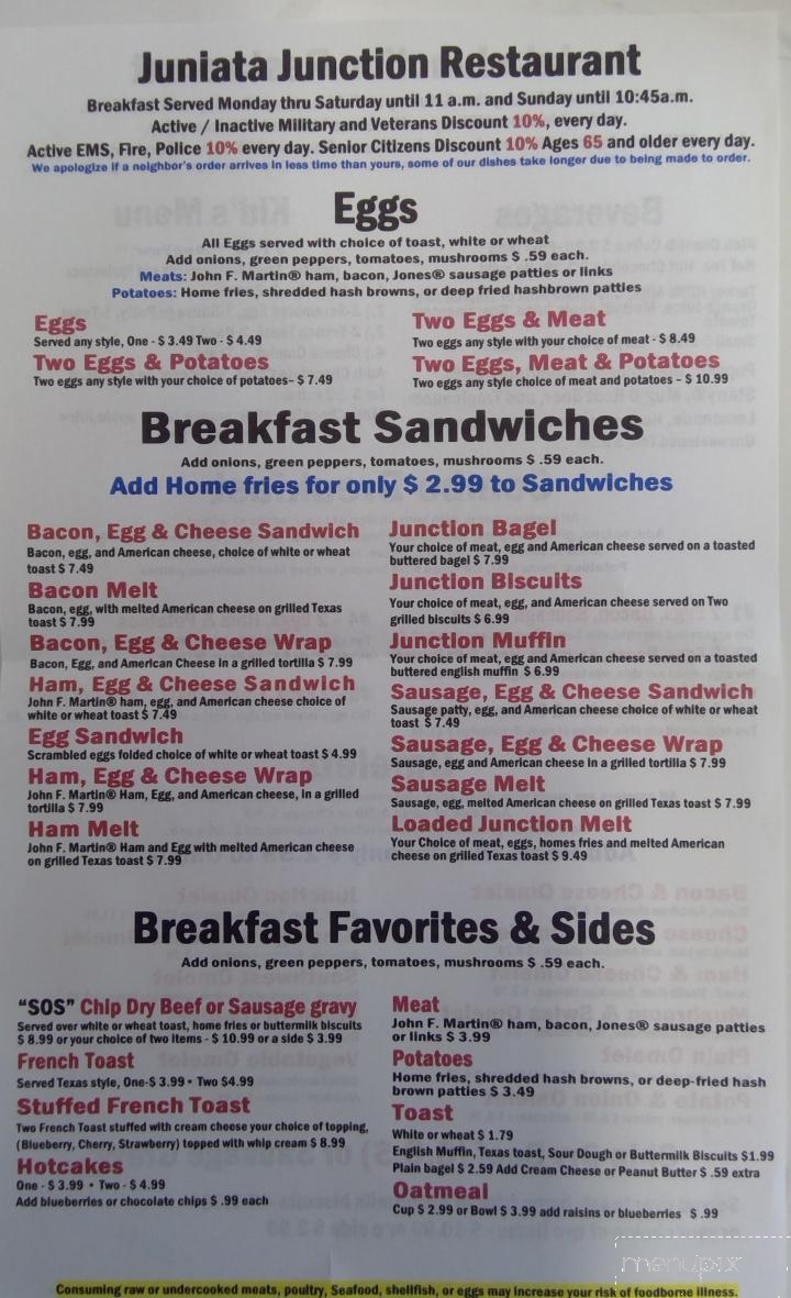Juniata Junction Restaurant - Mifflintown, PA menu_pic