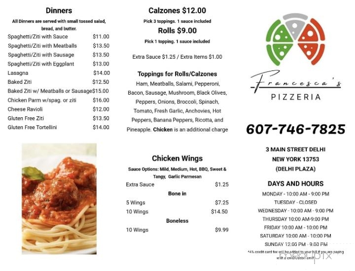 Francesca's Pizzeria & Restaurant - Delhi, NY menu_pic