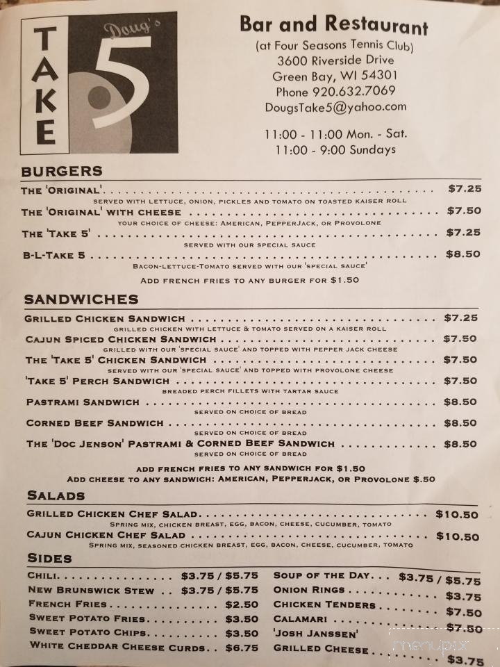 Take 5 - Green Bay, WI menu_pic