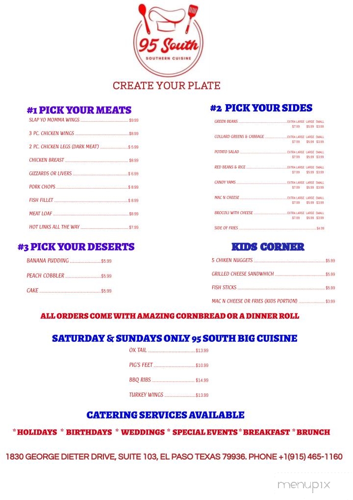95 South Southern Cuisine - El Paso, TX menu_pic