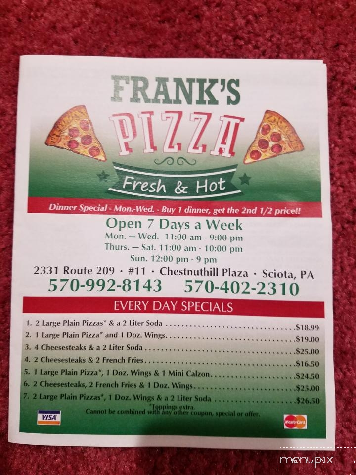 Franks Pizza - Sciota, PA menu_pic
