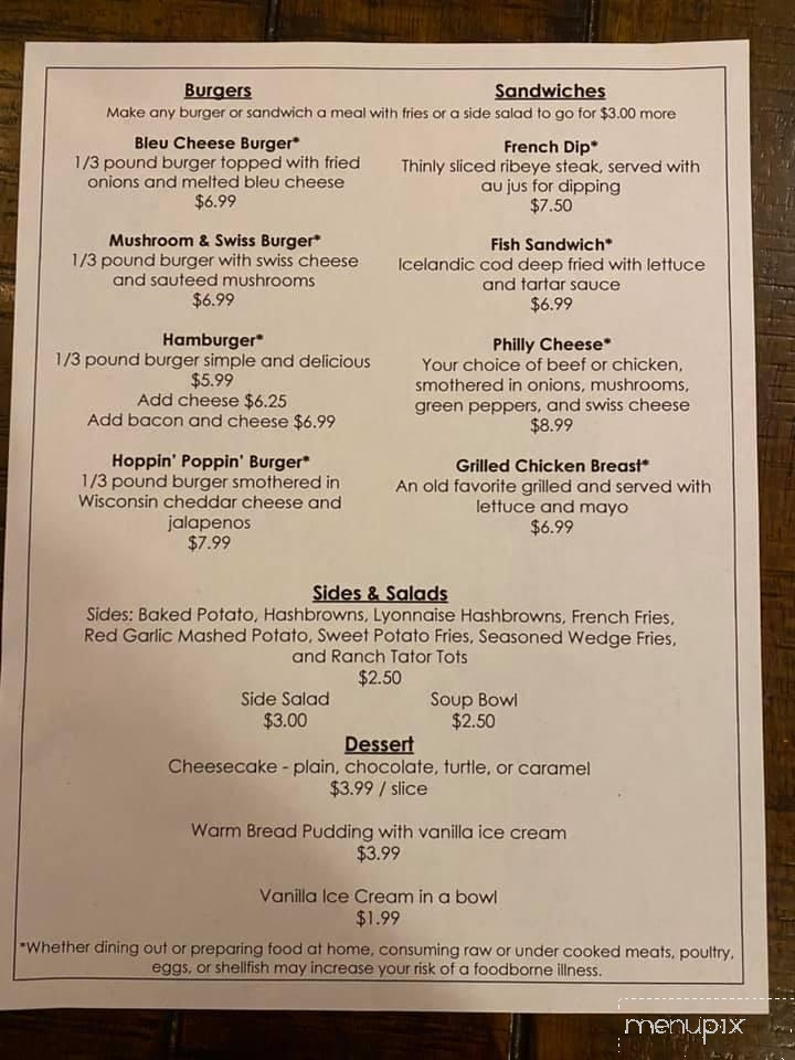 Frog Hop - Cadott, WI menu_pic