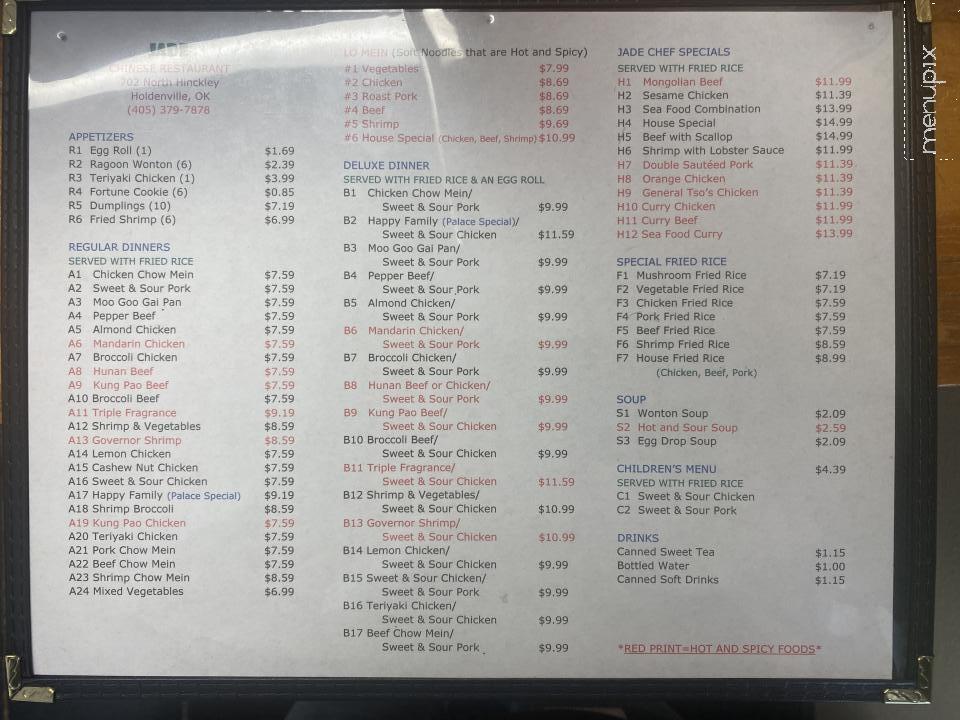 Jade Chinese Restaurant - Holdenville, OK menu_pic