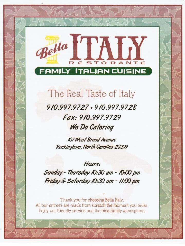 Bella Italy - Rockingham, NC menu_pic
