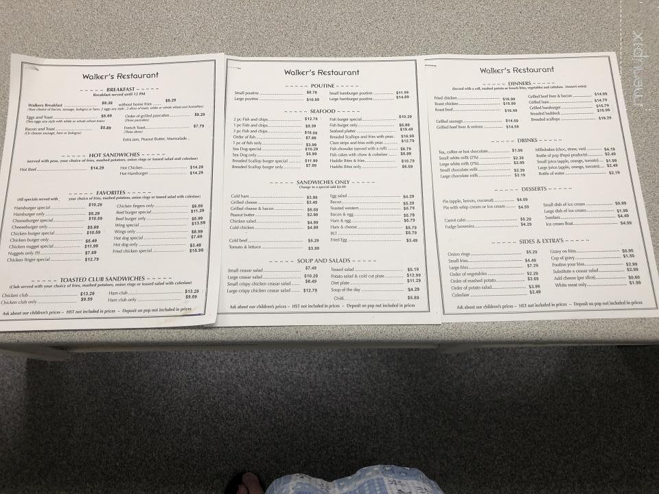 Walkers Restaurant - Windsor, NS menu_pic