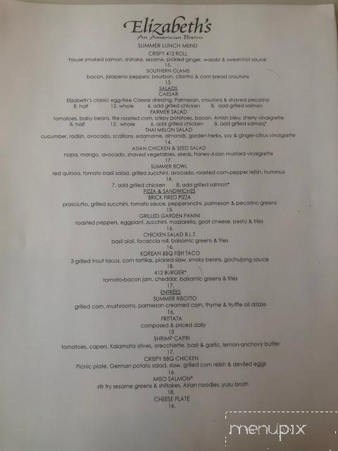 Elizabeth's An American Bistro - Lewisburg, PA menu_pic