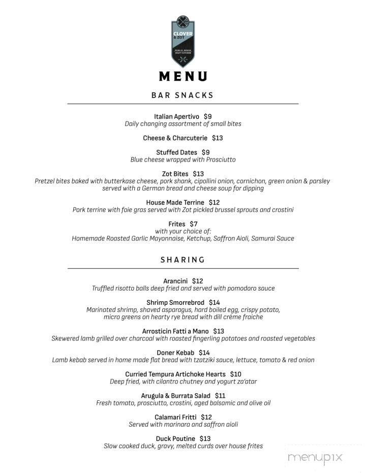 Clover & Zot - Baileys Harbor, WI menu_pic