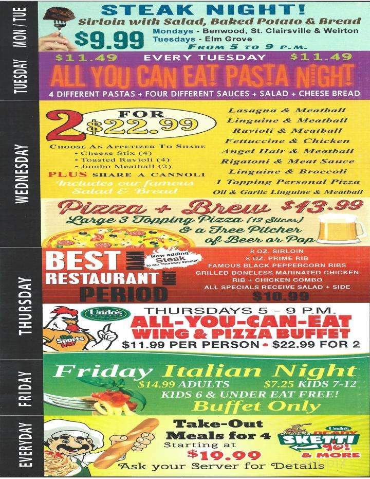 Undo's Sport's Bar - Elm Grove - Wheeling, WV menu_pic